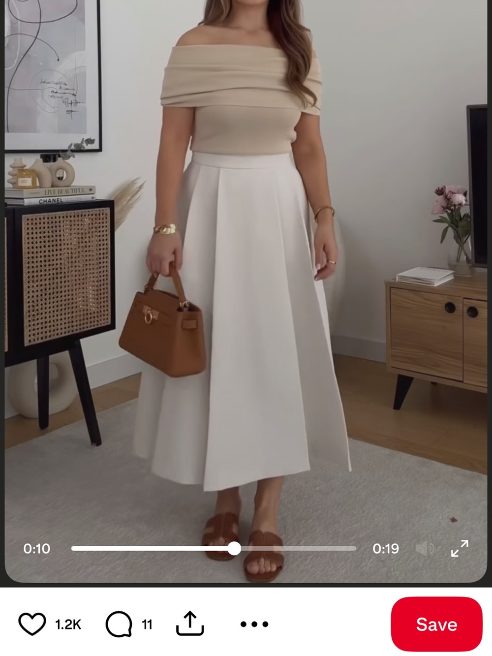 Zara Cream A-Line Pleated Midi Skirt